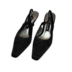 Nina Slingback Heels 6.5M BEADED Shoes Dressy Black Leather soles Classic Luxury